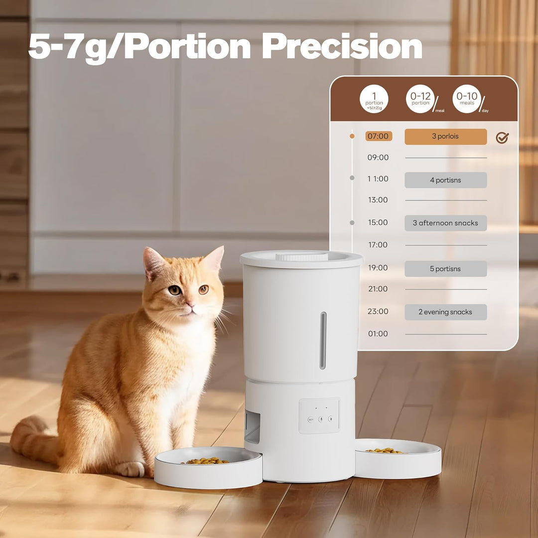 Futterautomat Katze 2 Näpfe mit APP: 5L Automatischer Futterspender mit 2.4G WiFi Timer für Trockenf