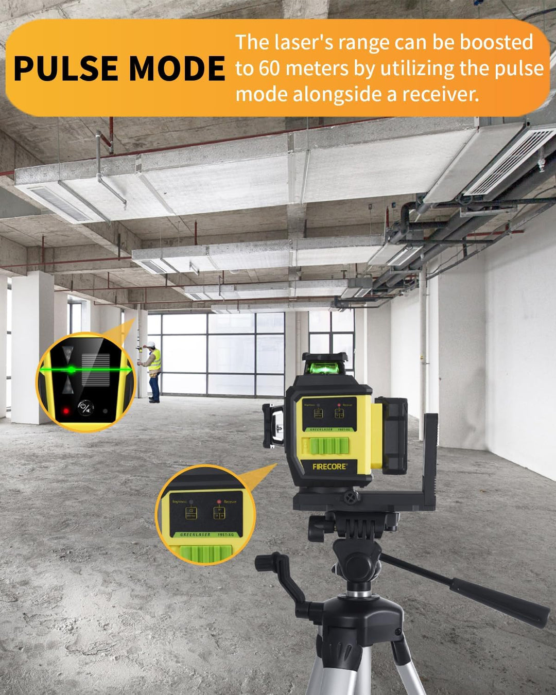 Kreuzlinienlaser mit Stativ, Firecore Laser-Wasserwaage Selbstnivellierend Linienlaser Grün, 3×360°