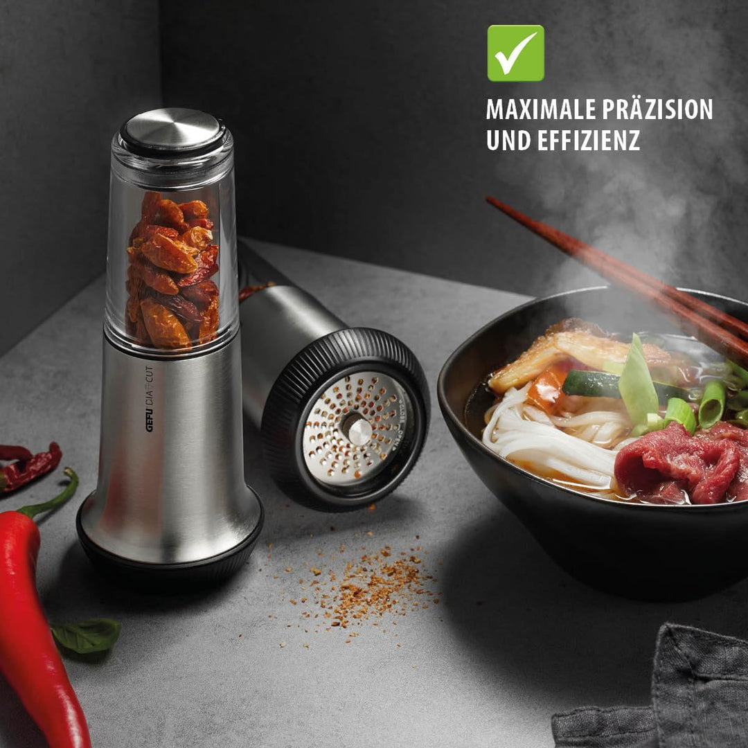 GEFU Chilischneider X-PLOSION - Chili Mühle & Gewürzschneider für Chilis und andere Gewürze - Schwar