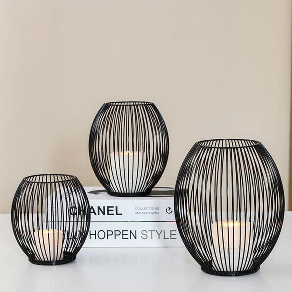 3er Oval Kerzenständer Set Metall Laterne Kerzenhalter Stabkerze Kerzenleuchter Kreativ Vintage Kerz