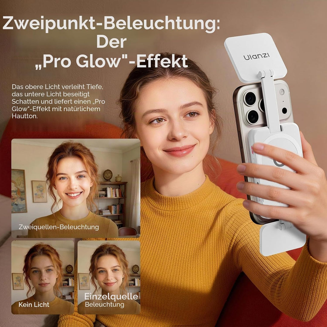 ULANZI GL01 [2026 Aktualisierte] Magnetische Selfie Licht für iPhone, Magnet LED Handy licht mit Zwe