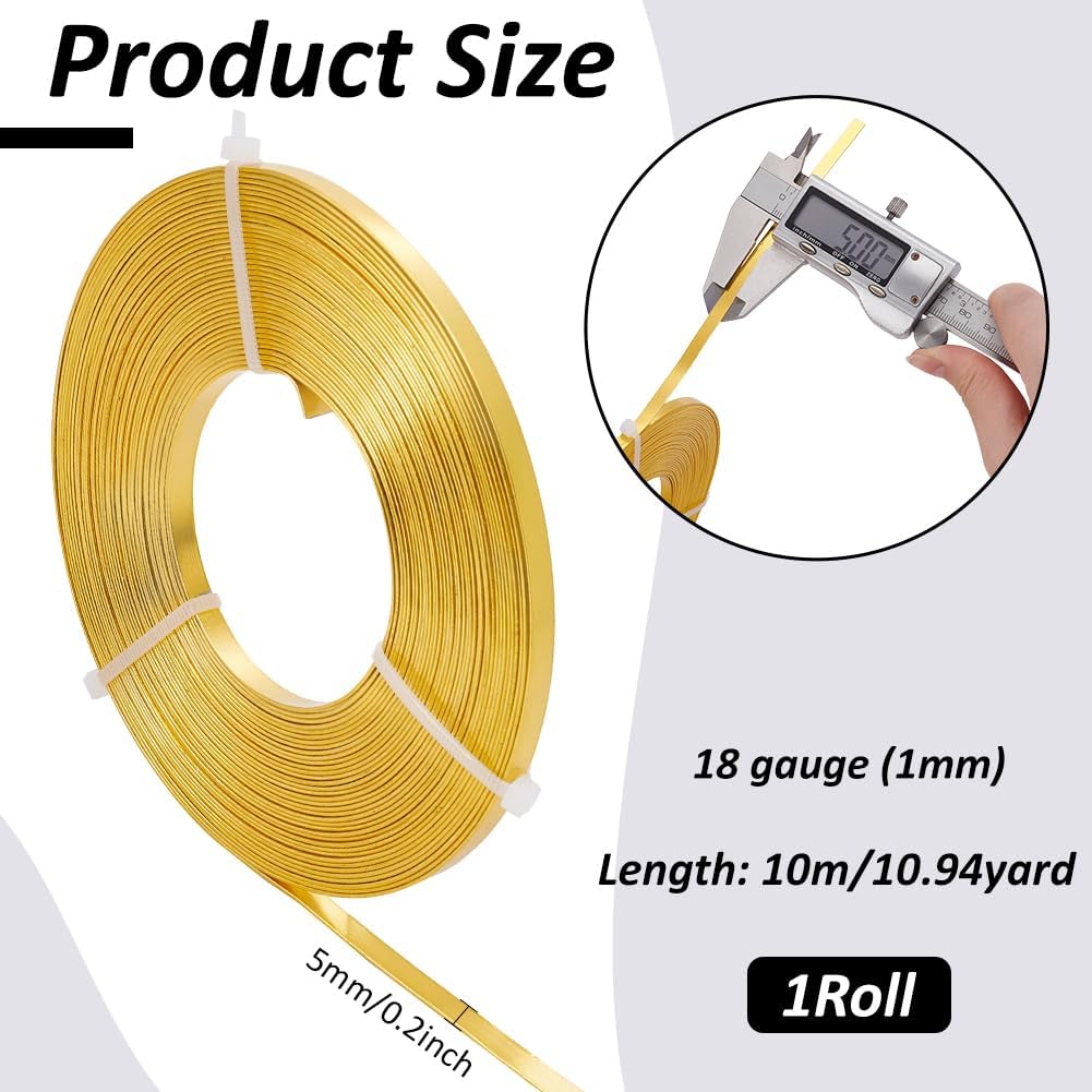BENECREAT 10m (33FT) 5mm breiter goldfarbener Aluminium Flachdraht eloxiert flacher Kunstdraht für S