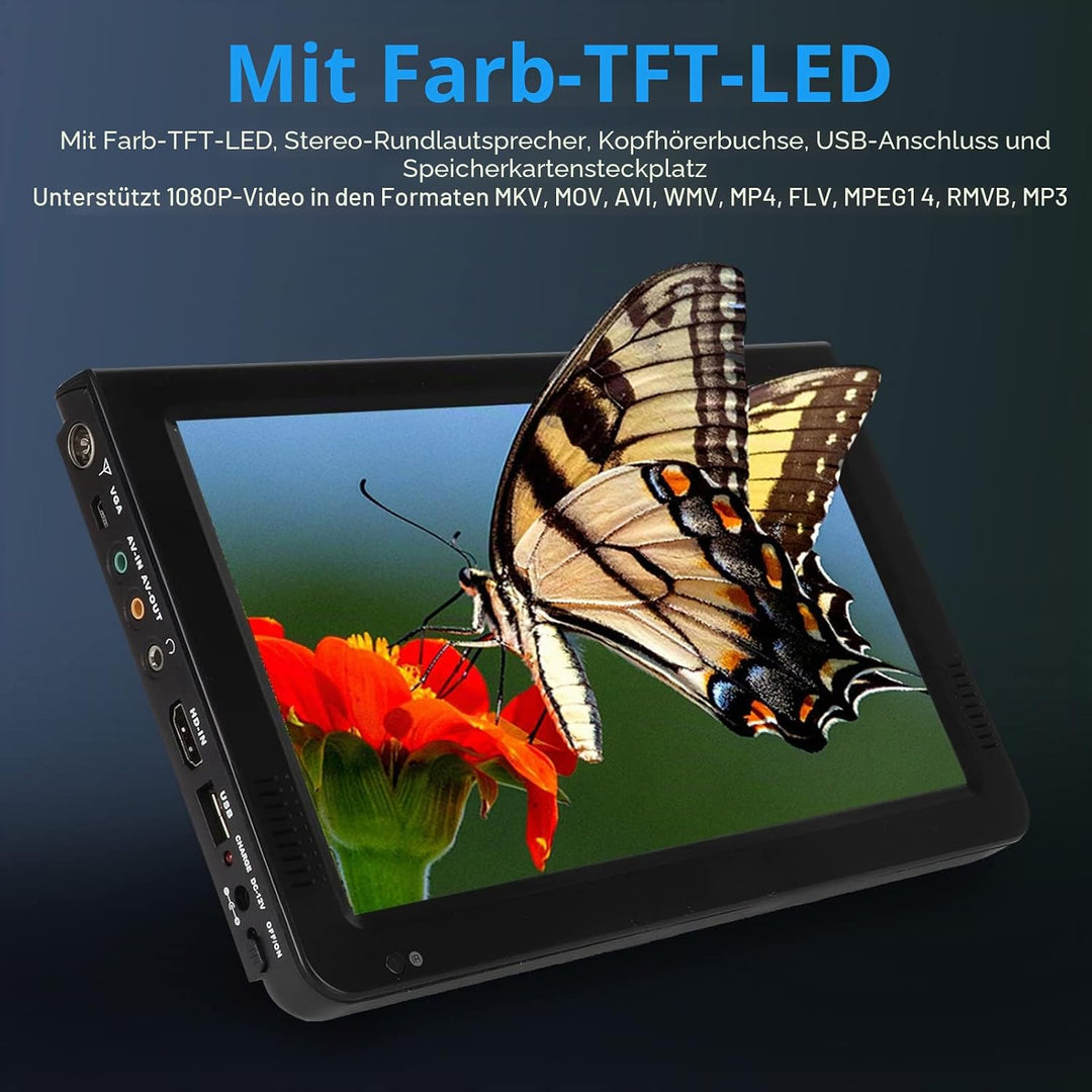 Tragbarer 10-Zoll-Digitalfernseher, TFT-LED-HD-Bildschirm, für Auto, Wohnwagen, Camping, Outdoor ode