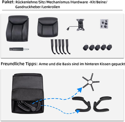 MZLEE Bürostuhl Ergonomischer Schreibtischstuhl PU Leder Drehstuhl mit hochklappbarer Armlehne, höhe