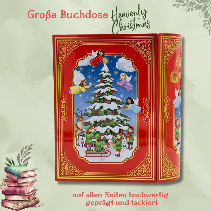 MediMuc Grosse Buchdose Heavenly Christmas - aufwändig geprägt und bedruckt - mit Engel- und Wichtel