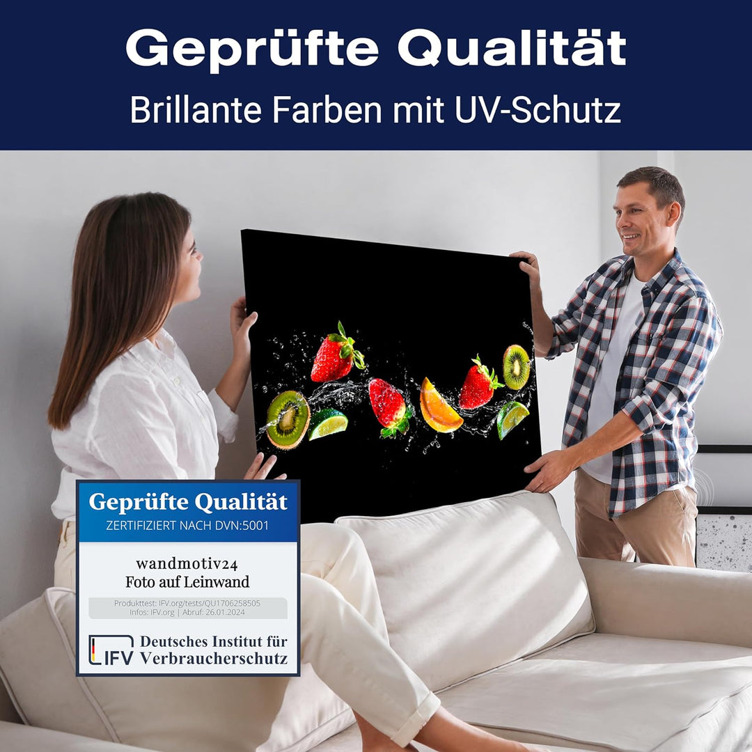 wandmotiv24 Obst & Gemüse als Leinwandbild, 60x45cm, Querformat, Früchte, Wasser, Orange, Küche, Leb