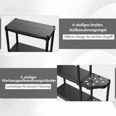 COSTWAY Lagerregal mit 4 Fachböden, Steckregal mit 12 Löchern für Werkzeuge Besen Schaufel, 20 kg be