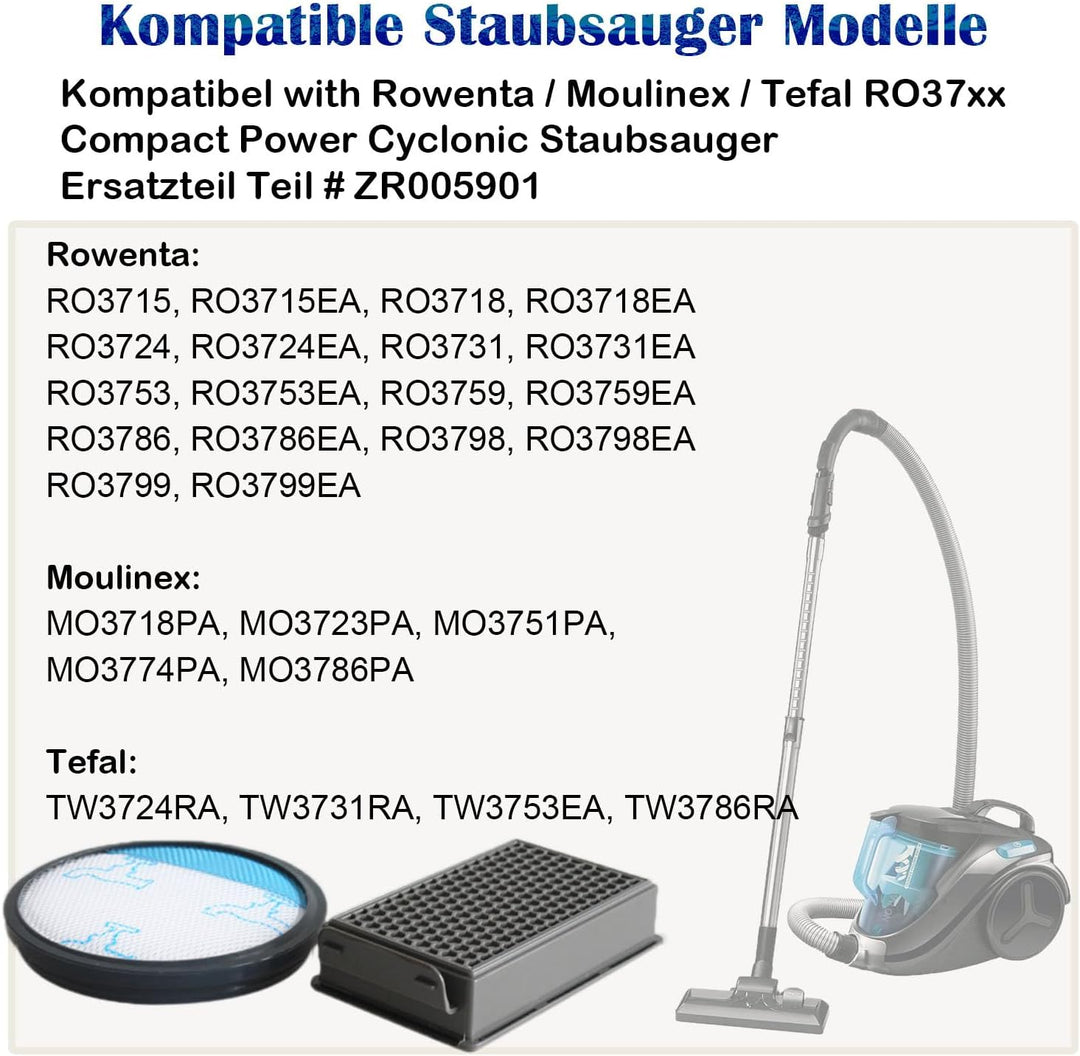 2 Stück RO3731 Staubsaugerfilter für Rowenta Compact Power RO3731EA, RO3715EA, RO3753EA, RO3724EA, R