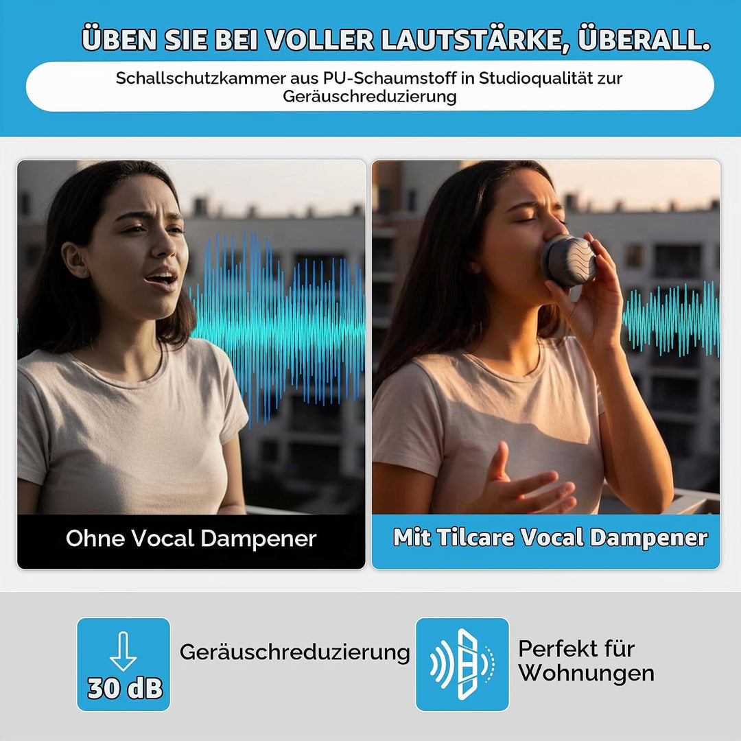 Stimmdämpfer für Sänger - Reduziert den Schall um 30 dB, Freihändig und Atmungsaktiv, mit Verstellba