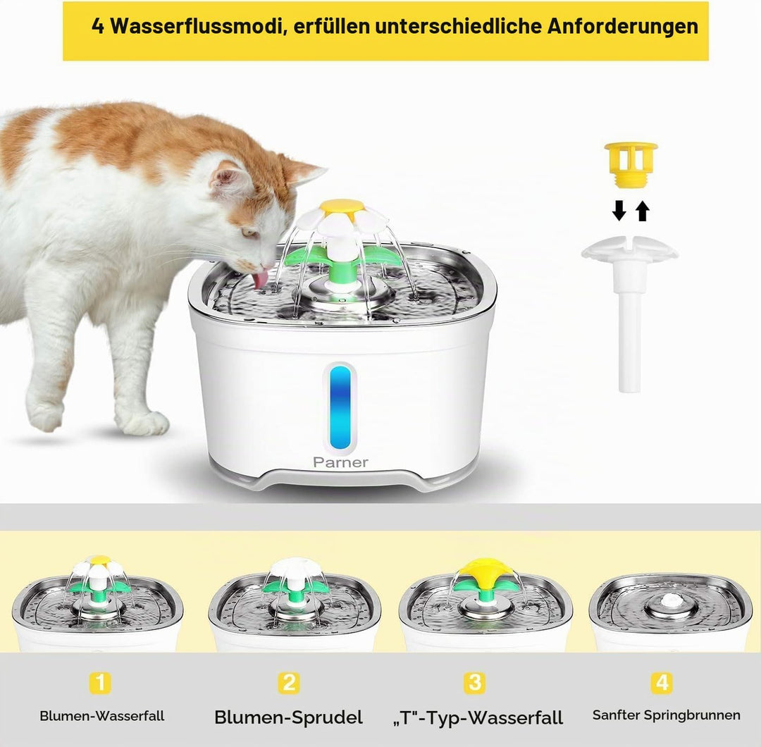Katzenbrunnen, Katzenbrunnen für Katzen 2.5L mit Wasserstand Fenster, Wasserbrunnen für Katzen mit 4