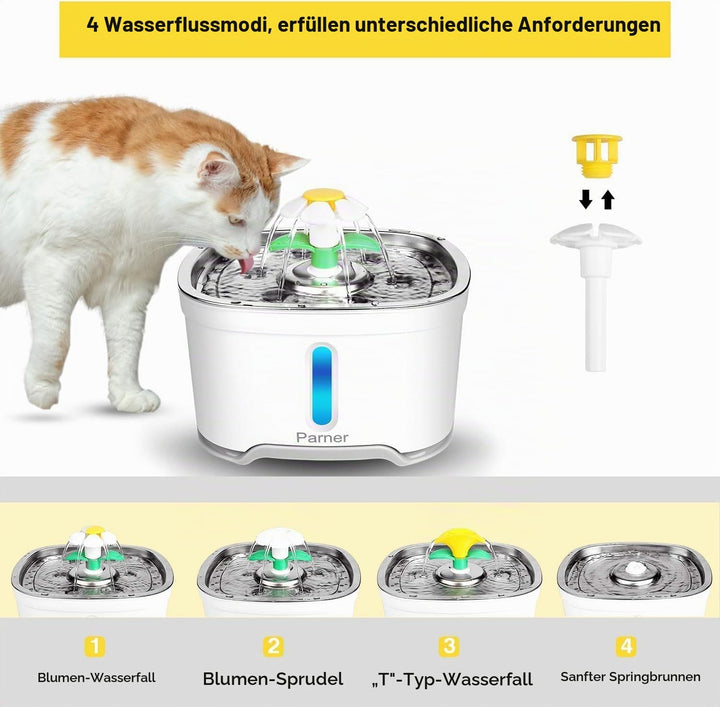Katzenbrunnen, Katzenbrunnen für Katzen 2.5L mit Wasserstand Fenster, Wasserbrunnen für Katzen mit 4