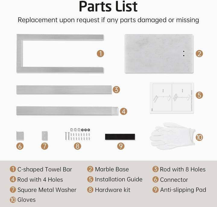 KES Handtuchhalter Stehend Badetuchhalter Stabil 2 Armig 2X Breit Rohr mit schwerem Marmorsockel Han