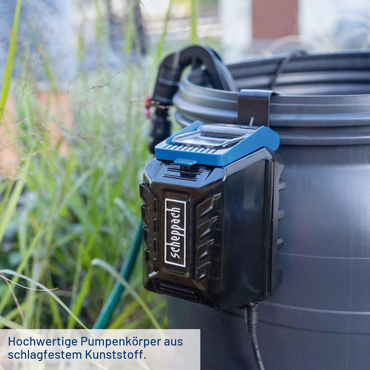 Scheppach Akku Regenfasspumpe C-RBP2000-X mit 2m Schlauch | Fördermenge 2000L/h | Förderdruck 2bar |