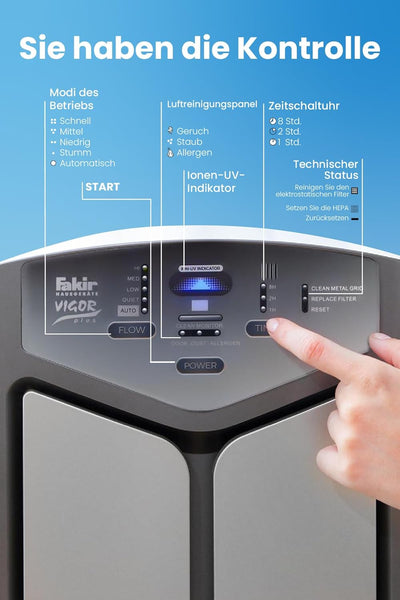 Fakir LR 600 Vigor Plus / Luftreiniger mit Ionisator (6-fach Filter-System), Timer-Funktion, Diagnos