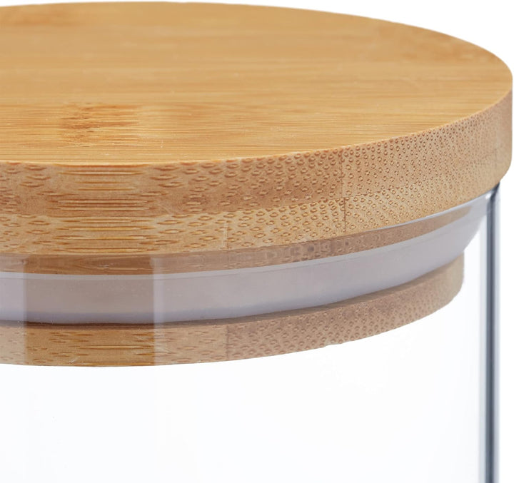 Relaxdays Vorratsgläser mit Bambusdeckel, 4er Set, runde Vorratsdosen aus Glas, 1600 ml, luftdicht,
