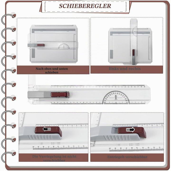 Zeichenplatte A4 Zeichenbretter Set Zeichenbrett A4 tellbar mit Schiebelineal Zeichendreieck Paralle