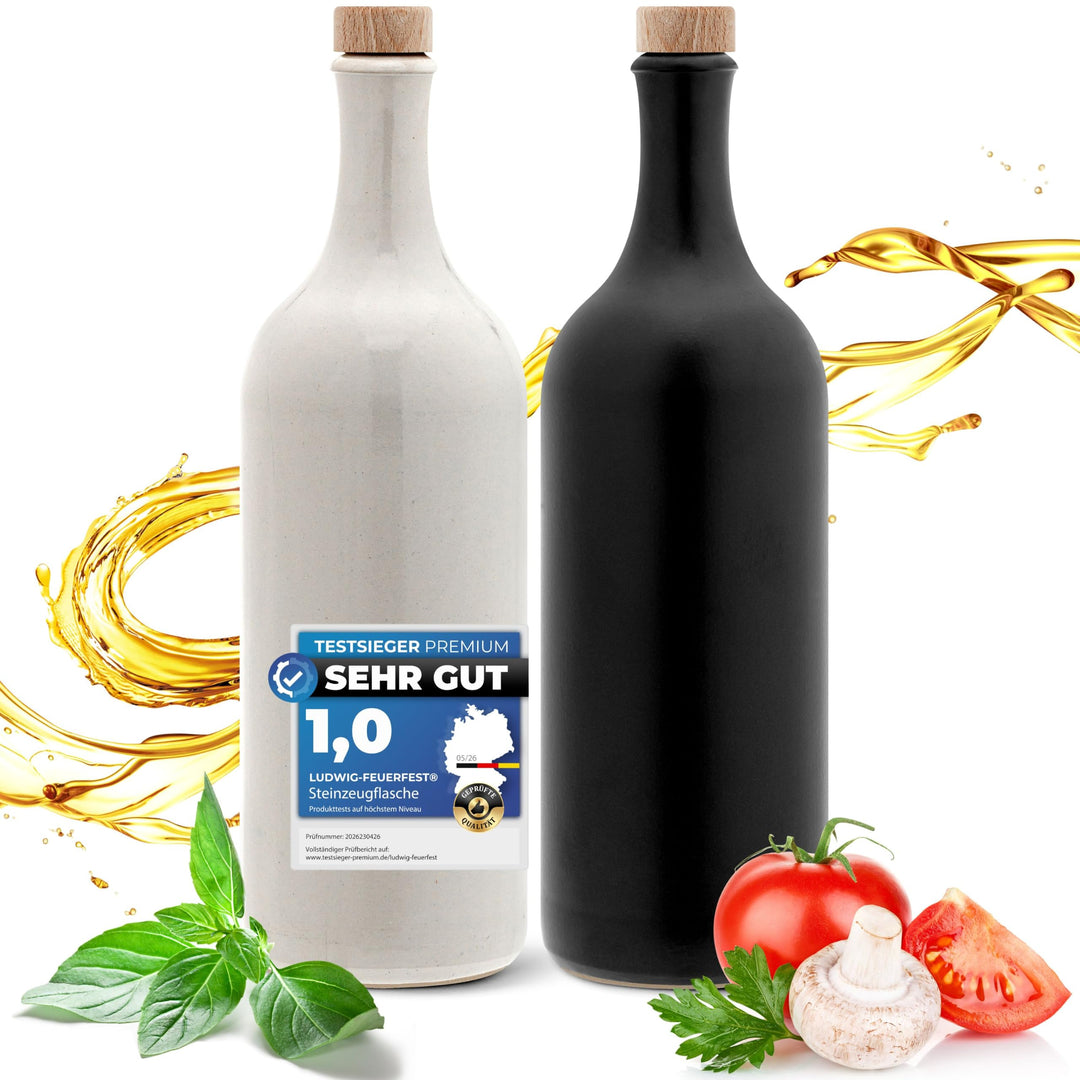 Kaminfix Essig &amp; Öl Spender - Flasche mit Ausgiesser, 2er Geschenkset für Feinschmecker handgefertig