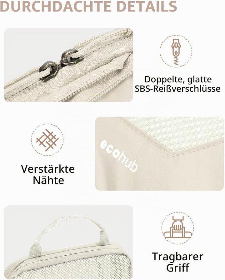 ECOHUB Packwürfel für Reisen, langlebig, Koffer-Organizer, Taschen, Set mit personalisiertem Etikett