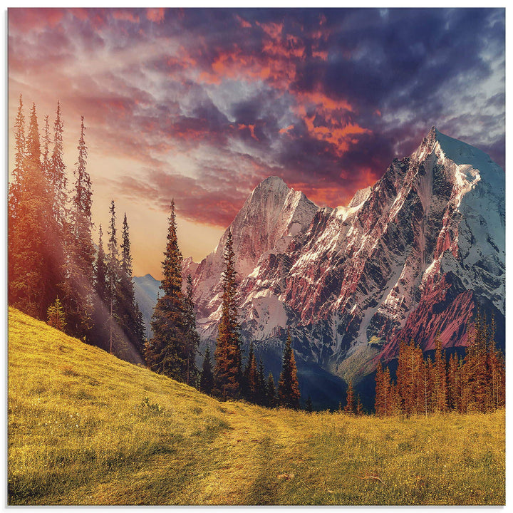 Glasbilder Wandbild Glas Bild einteilig 40x40 cm Quadratisch Alpen Berge Landschaft Natur Gebirge So