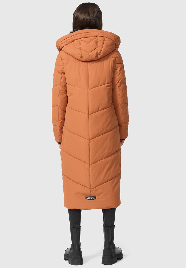 MARIKOO Damen Wintermantel Warmer Steppmantel lang mit Verstellbarer Kapuze und hohem Kragen Nadaree