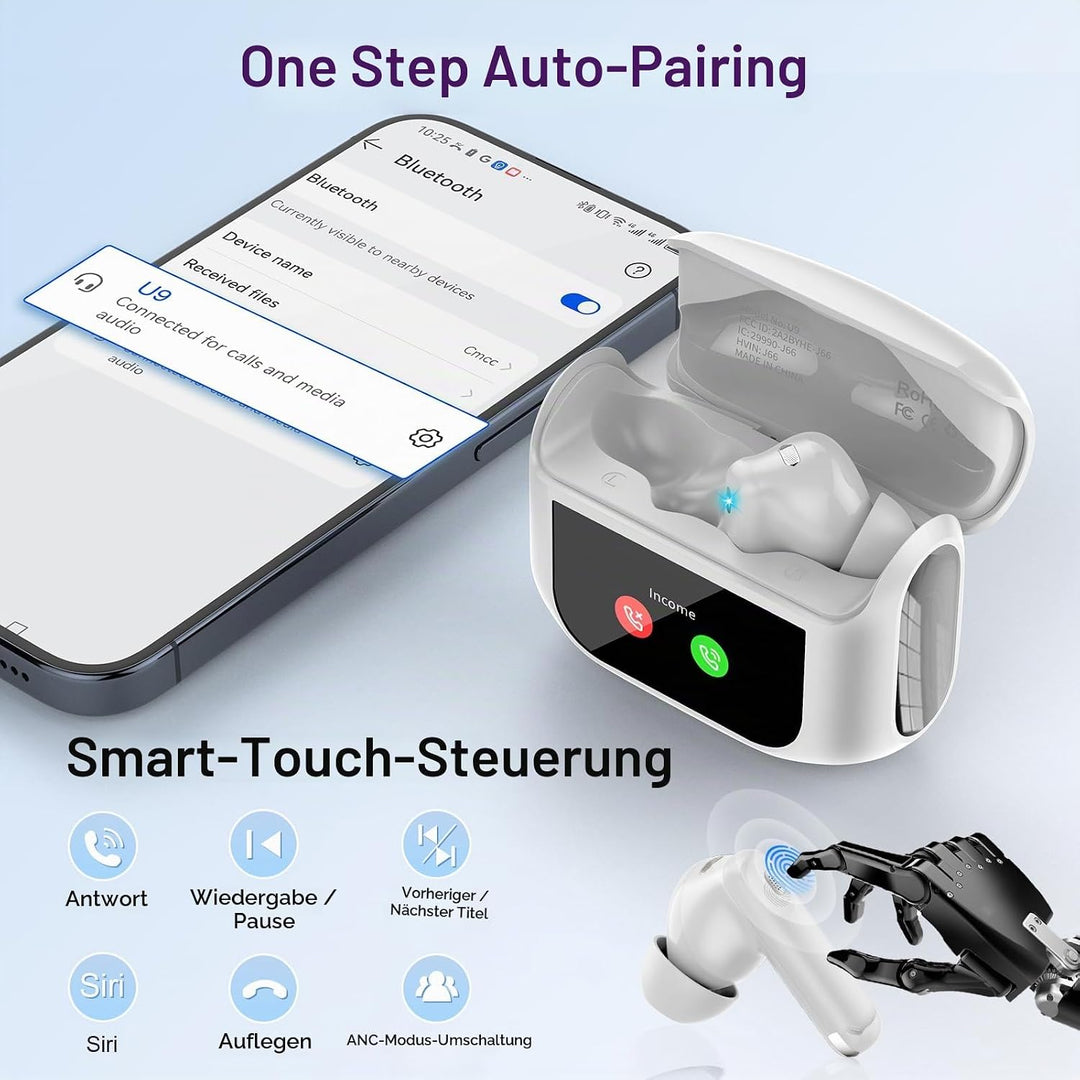 Touchscreen Bluetooth Kopfhörer, 2026 In Ear Kopfhörer Kabellos Bluetooth 5.4 mit ANC+ENC Noise Canc
