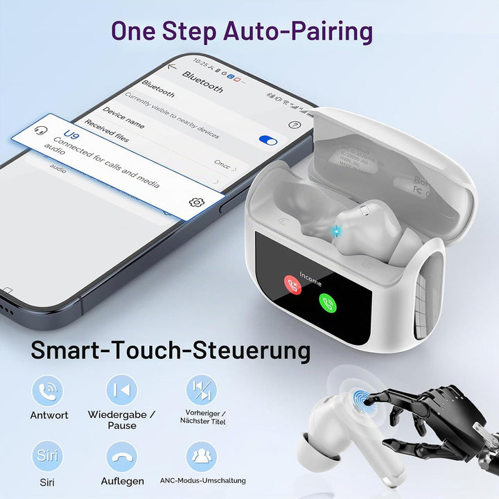 Touchscreen Bluetooth Kopfhörer, 2026 In Ear Kopfhörer Kabellos Bluetooth 5.4 mit ANC+ENC Noise Canc