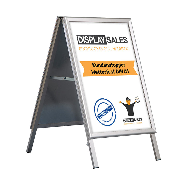 DISPLAY SALES Kundenstopper wetterfest A1 in Silber | Plakatständer mit 25 mm Profil für DIN A1 Plak