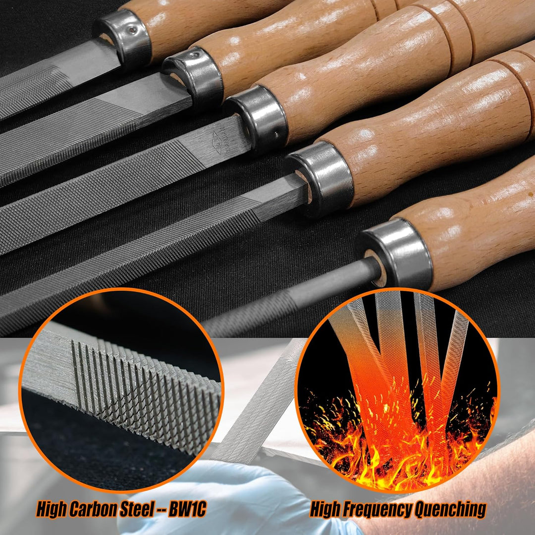 ACCOCO Hartstahl Feilen Set mit Holzgriffen Raspel Feile für Metall, Holz, Kunststoff, 5 Stück