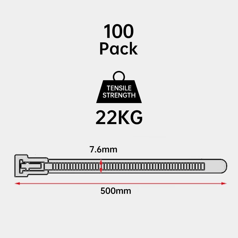 Kabelbinder wiederverschliessbar Gelb 500 mm × 7,6 mm 100 Stück UV-Beständig Stark Gross Nylon Kunst