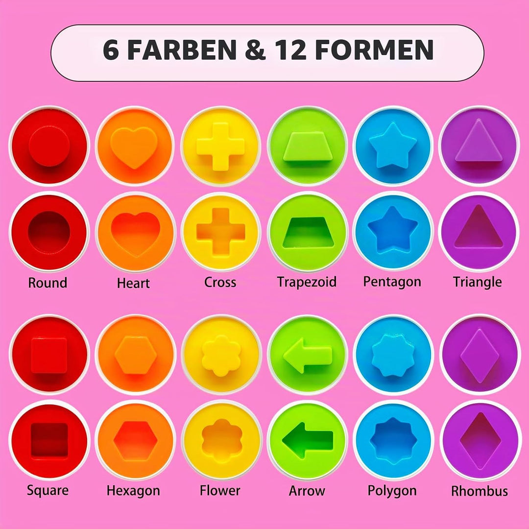 Passende Eier Montessori Spielzeug ab 1 Jahr, 12 Pcs Eier Spielzeuge Farbe und Form Erkennung Sorter