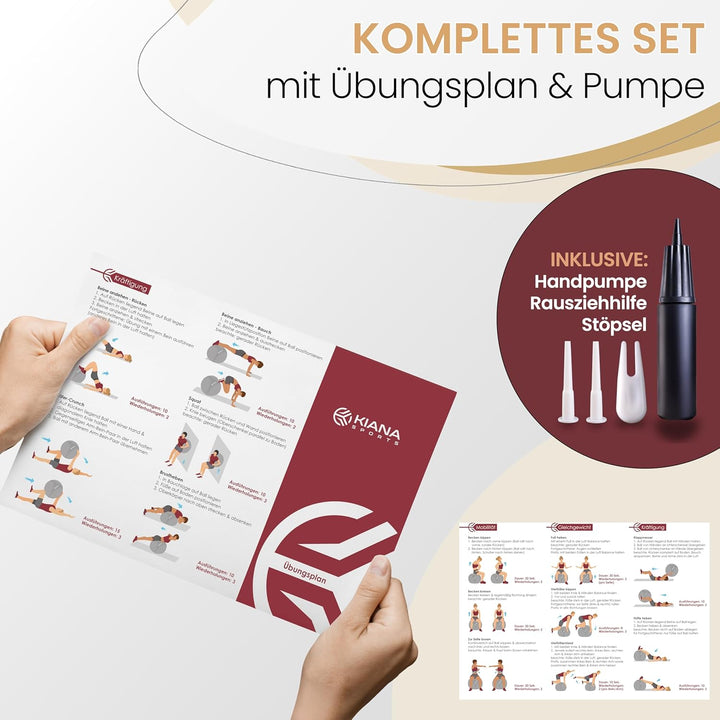 KIANA SPORTS® Gymnastikball &amp; Sitzball - 4 Grössen - Deutsche Entwicklung - Rutschfester Yoga Ball m