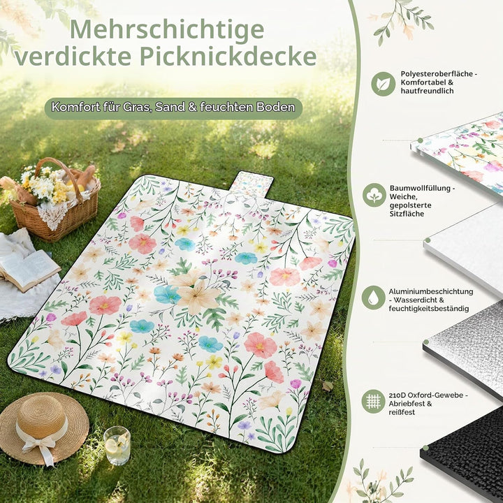 Picknickdecke 200x200 cm, Extra grosse Picknickmatte Wasserdicht Strandmatte Maschinenwaschbar Picni