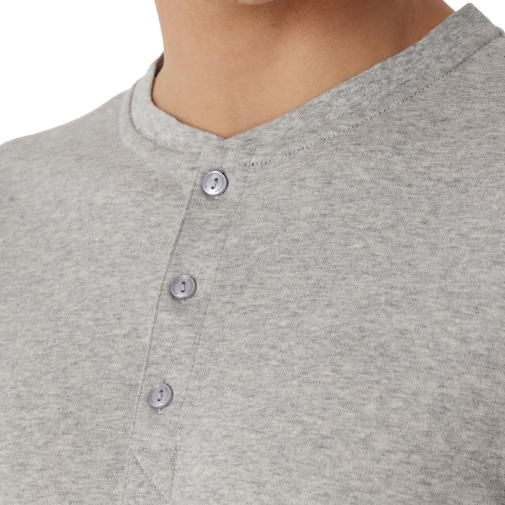 Schiesser Herren Schlafanzug lang mit Knopfleiste warme Baumwolle - Interlock 58 Grau-mel., 58 Grau-