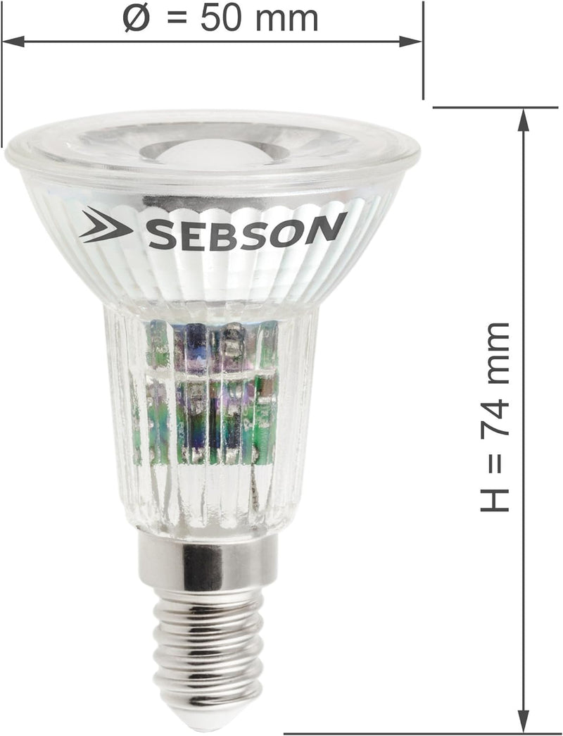 SEBSON LED Lampe E14 5W warmweiss, ersetzt 50W Halogenlampe, 420 Lumen, COB LED, Spot 46°, 230V, 10e