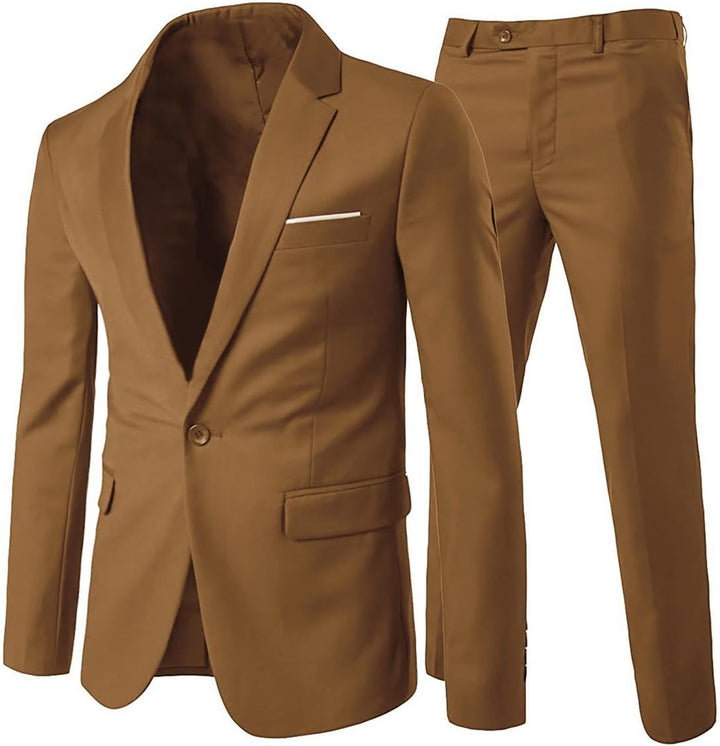 Allthemen Herrenanzug 2 Teilig Slim Fit Anzüge Business Hochzeitanzug für Männer L Khaki, L Khaki