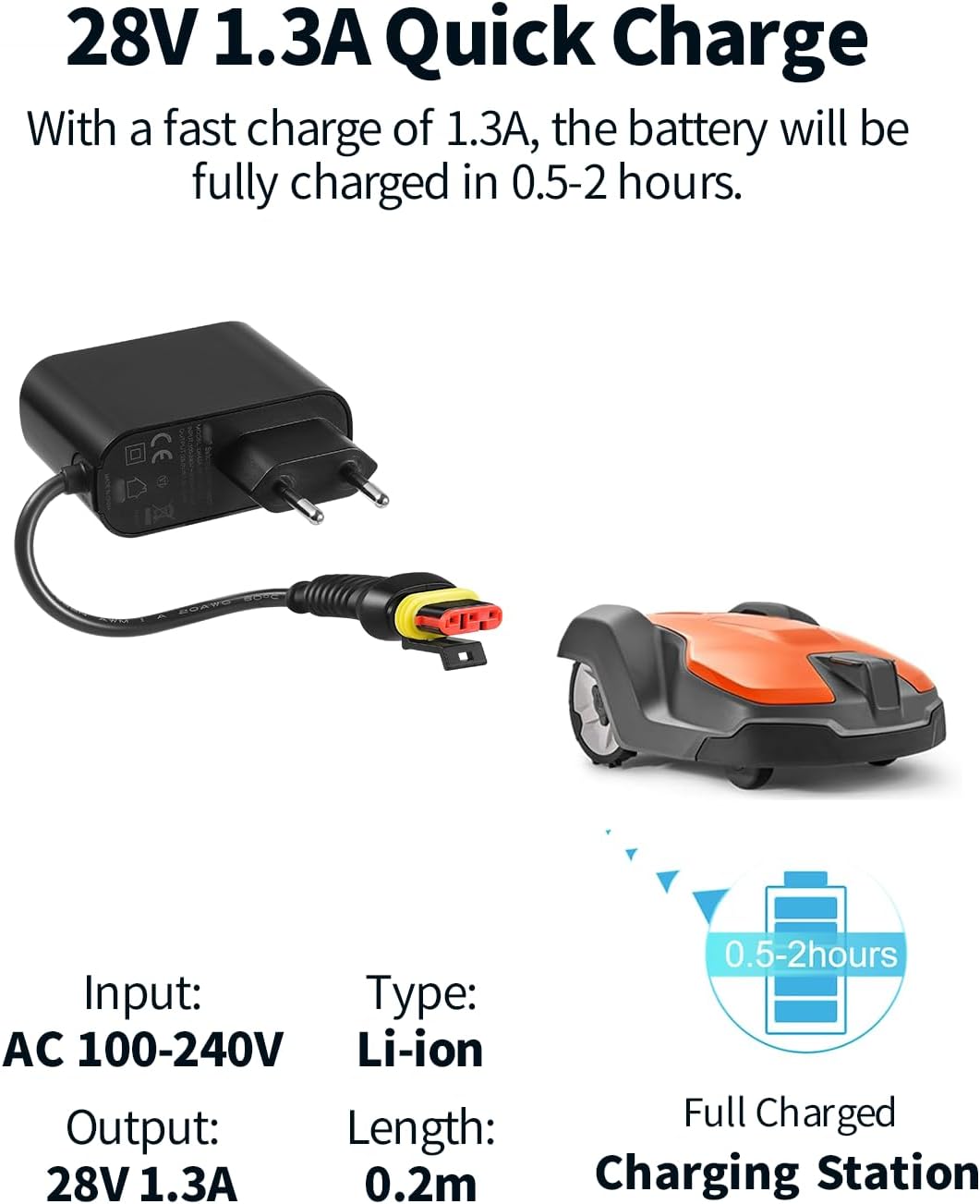 28 V 1,3A Adapter Rasenmäher Netzteil, Kompatibel mit Gardena R50Li, R80Li, R40li, R45Li, R70Li, Sil