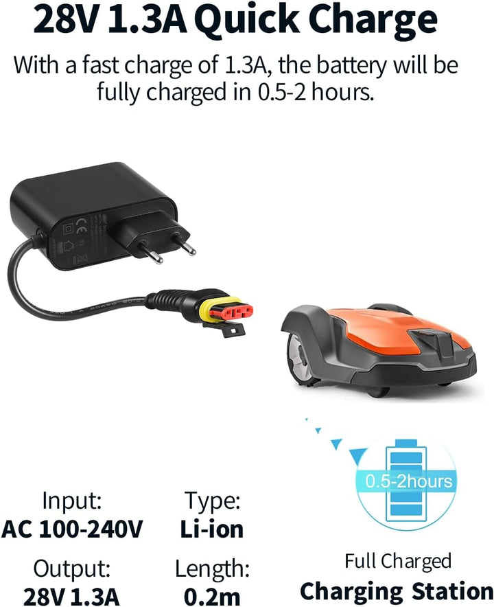 28 V 1,3A Adapter Rasenmäher Netzteil, Kompatibel mit Gardena R50Li, R80Li, R40li, R45Li, R70Li, Sil