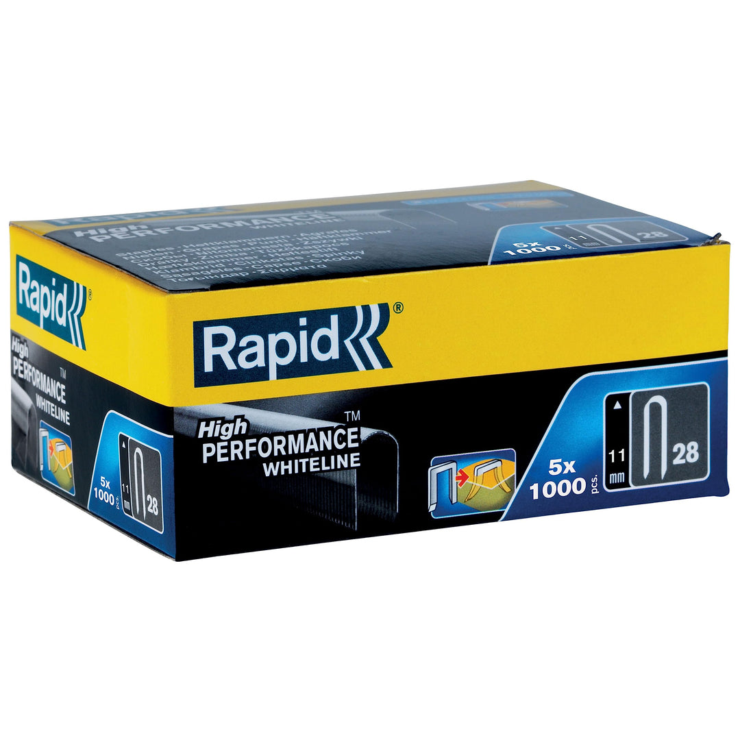 Rapid Tackerklammern Typ 28, 11mm Klammern, weiss, 5x1.000 Stk. Grosspackung, mit runden Rücken für