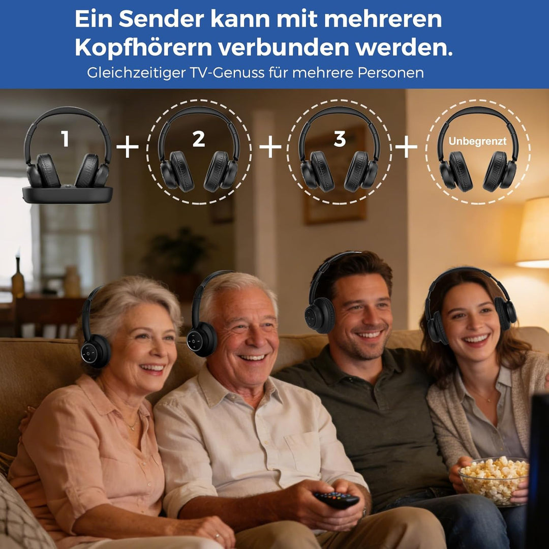Funkkopfhörer für Fernseher, kabellose TV-Kopfhörer mit TV-Sender-Ladestation für Senioren,Keine Aud