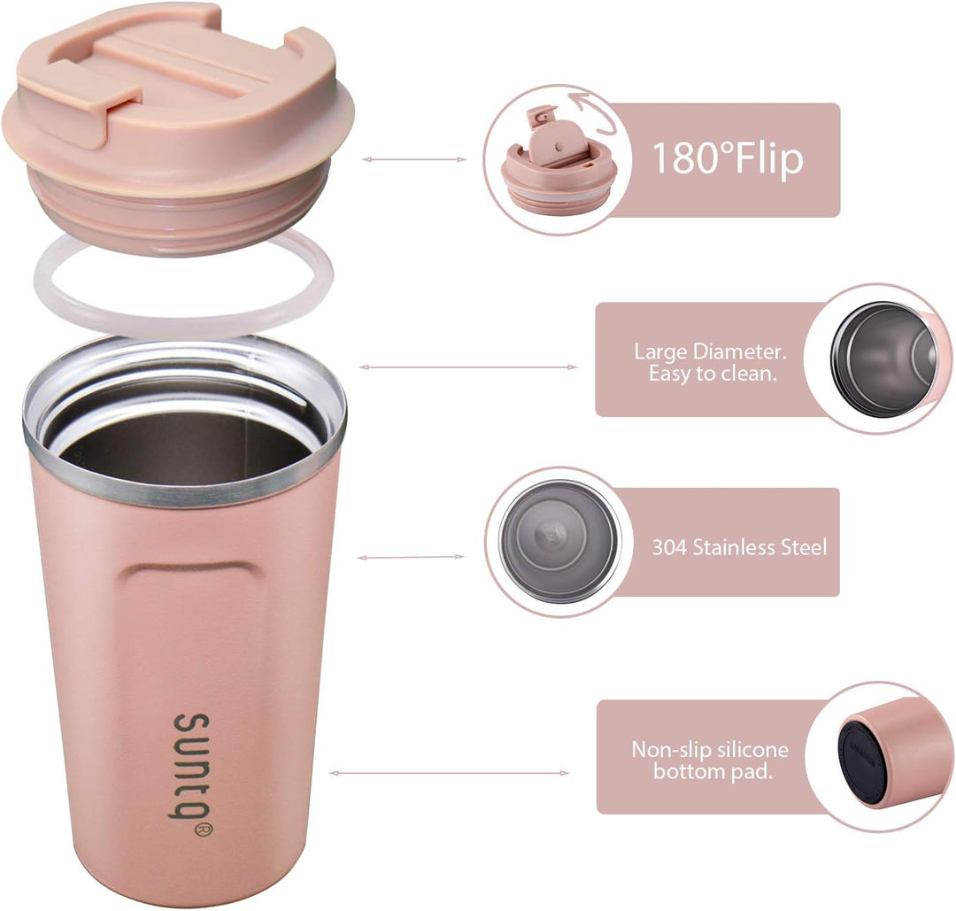 SUNTQ Kaffeebecher to go aus Edelstahl - Thermobecher Doppelwand Isoliert - Kaffeetasse mit Auslaufs