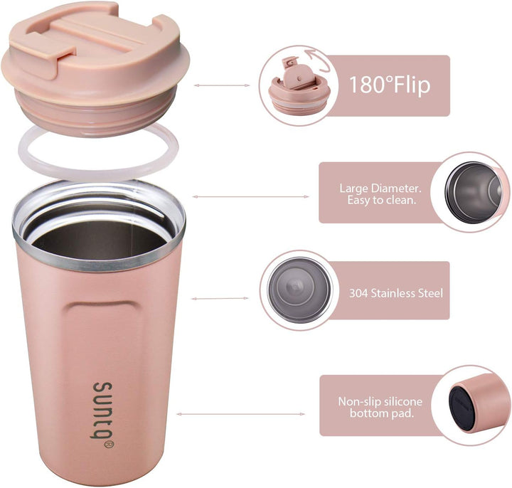 SUNTQ Kaffeebecher to go aus Edelstahl - Thermobecher Doppelwand Isoliert - Kaffeetasse mit Auslaufs
