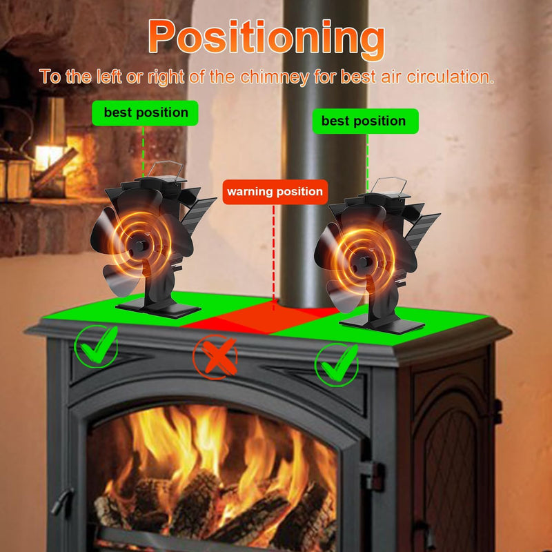 Tomersun Holzbrenner-Ventilator, 5 Flügel, Mini-Heizventilator, Kamin, Eco-Ventilator, geräuschlos,