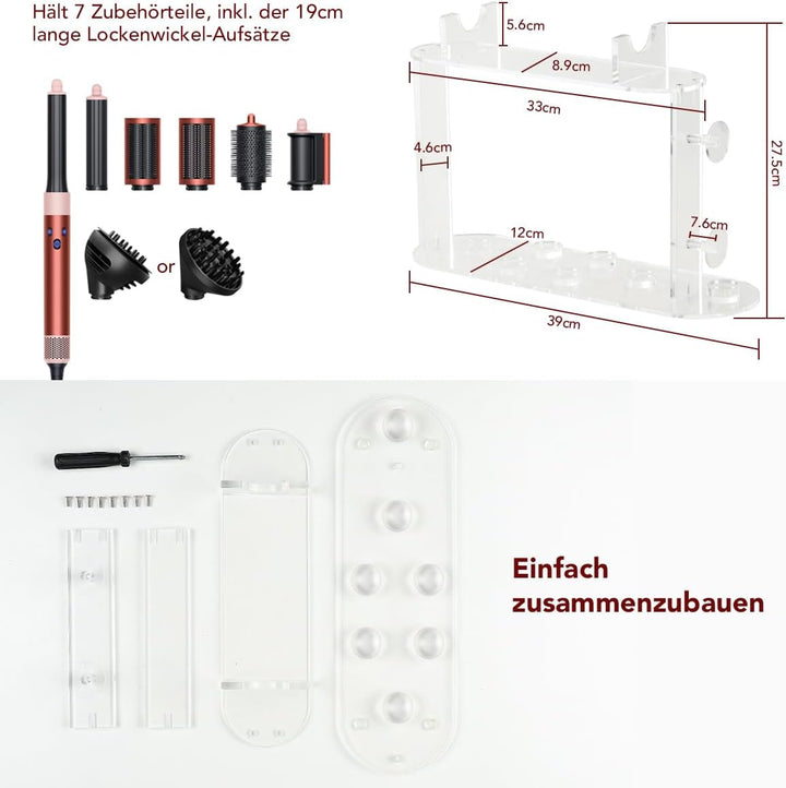 Acryl Organizer für Dyson Airwrap, 7 Fächer für Aufsätze & Diffusor, platzsparender Aufbewahrungshal