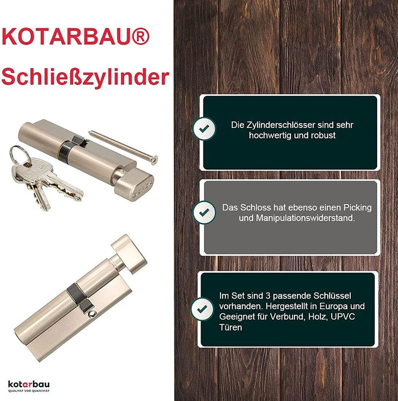 KOTARBAU Schliesszylinder 55/45 Nickel Mit Knauf Zylinderschloss Profilzylinder Türzylinder Schloss