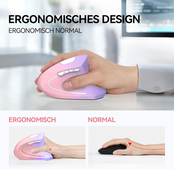 TECKNET Ergonomische Maus, Kabellose Bluetooth Vertikale Maus(BT 5.0+BT 3.0+2.4G), 6 Einstellstufen