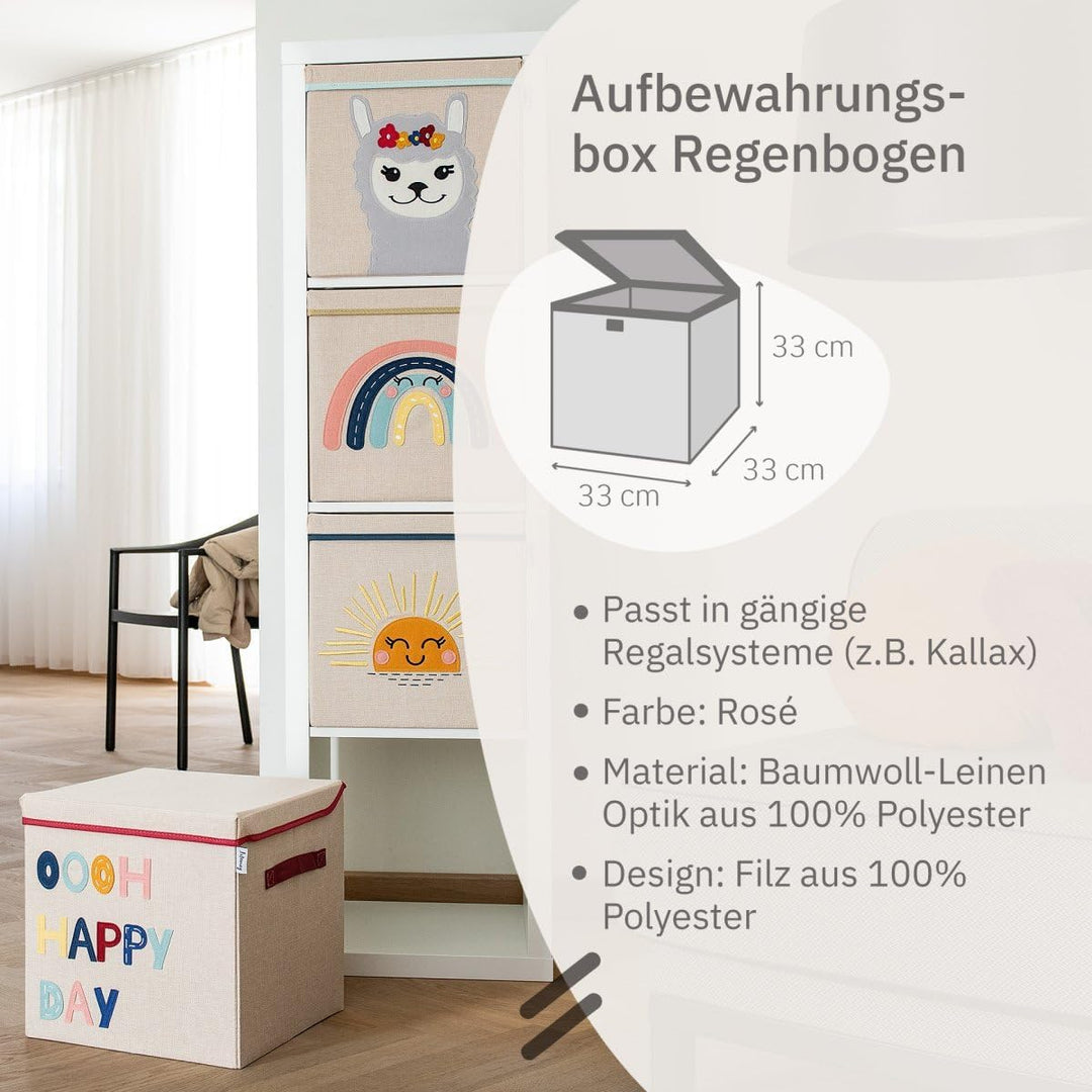 Aufbewahrungsbox mit Deckel und Regenbogen I Spielzeugbox mit Motiv passend für Würfelregale I Ordnu