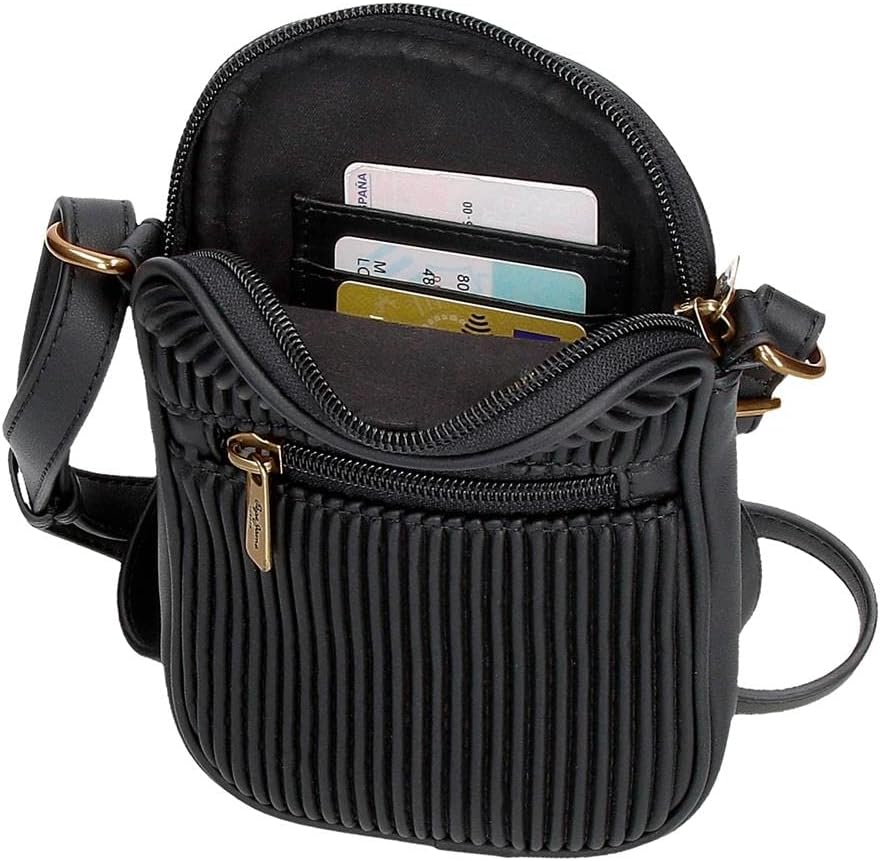 Pepe Jeans Aurora Umhängetasche Handyhalter Schwarz 11x17,5x2,5 cm Kunstleder Schwarz mobile Umhänge