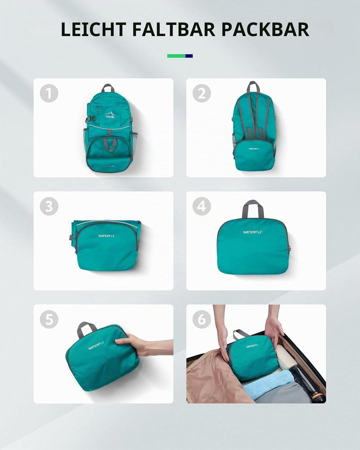 WATERFLY Faltbarer Rucksack Ultraleicht Wanderrucksack: 25L Leichter Tagesrucksack Sportlich Packabl