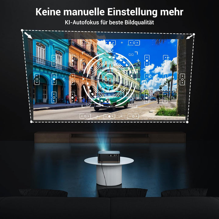 Tageslicht Beamer 4K [1500ANSI/KI-Autofokus/Trapezkorrektur] 38000 Lumen Full HD Beamer mit WiFi 6 B