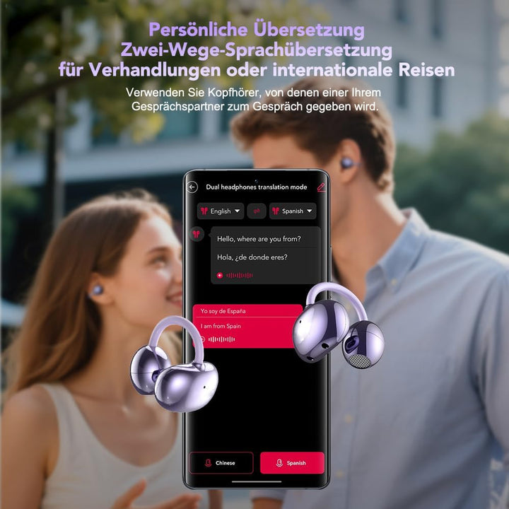 AI Kopfhörer Übersetzer NE32,Echtzeit Sprachübersetzer Kopfhörer 136 Sprachen mit App,Echte drahtlos